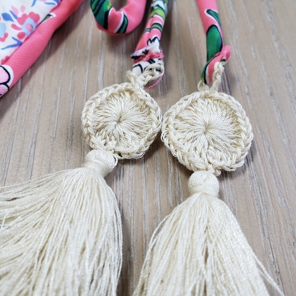 Vera Bradley Hi Neck Coral Reversible Floral Matching Bikini Set Tassels Crochet - Picture 12 of 13